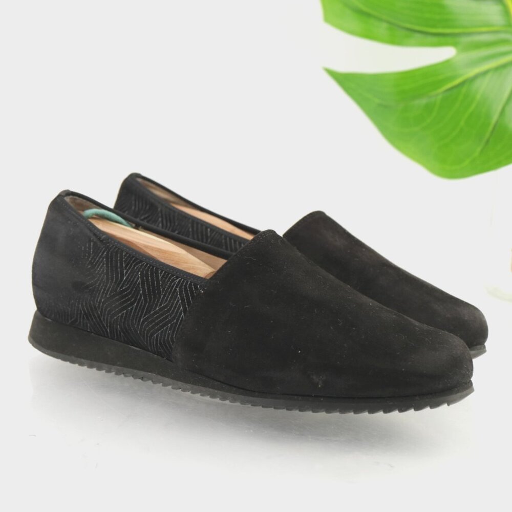 HASSIA Womens Piacenza Slip On Shoes Size 7.5 G Wide Black Leather Comfort Flats
